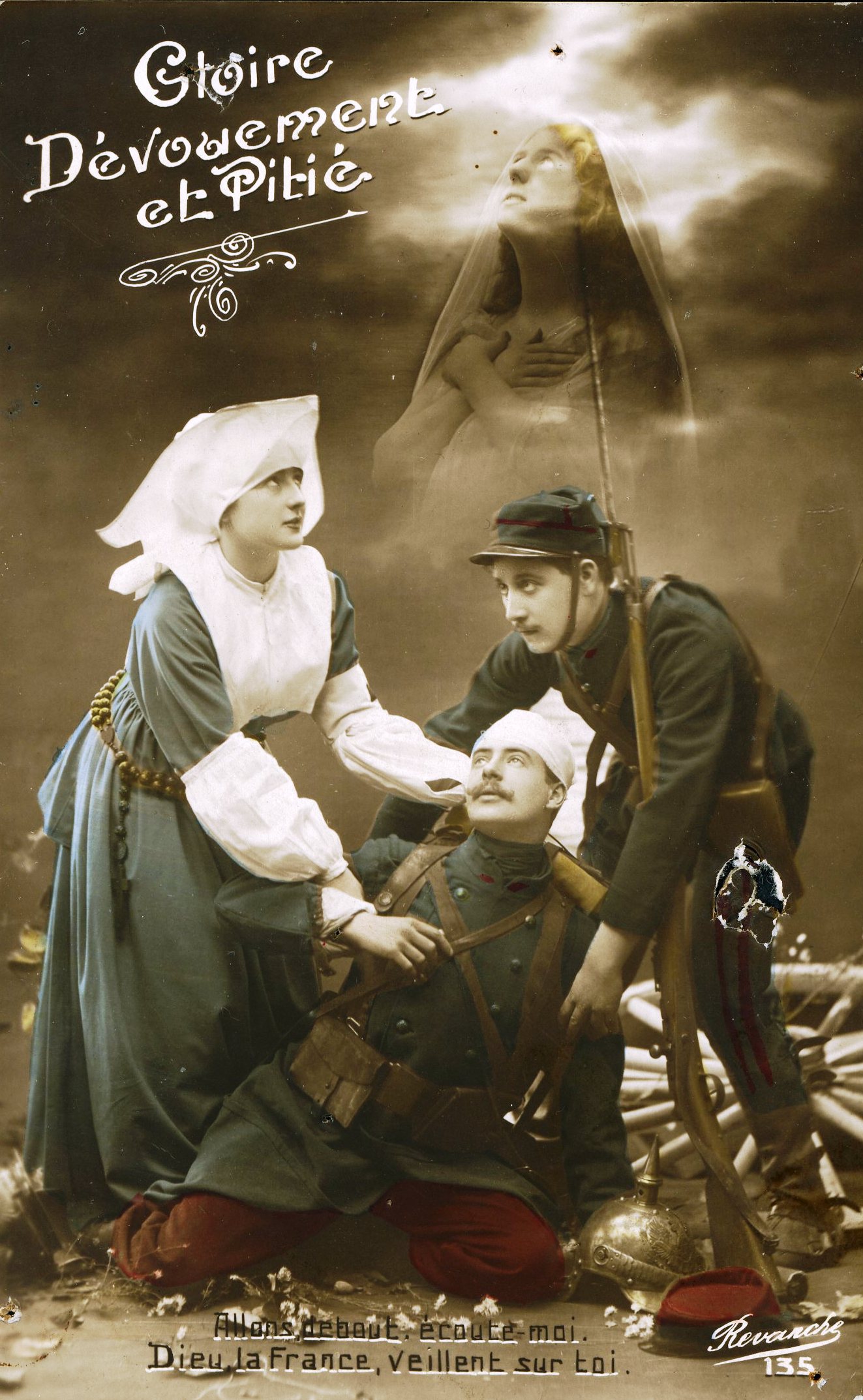 « Gloire, dévouement et pitié ». Carte postale envoyée par Maria Trincat à Lucie, épouse de Marcel Taillardat, 26e RI. 29 janvier 1915. Archives nationales, 700AP/3/PA_081