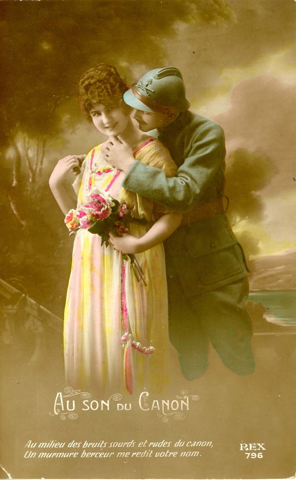 « Au son du canon. Au milieu des bruits sourds et rudes du canon, un murmure berceur me redit votre nom ». Carte postale de Georges Charnotet, 149e RI. Sans date. Archives nationales, 700AP/13/PA_292