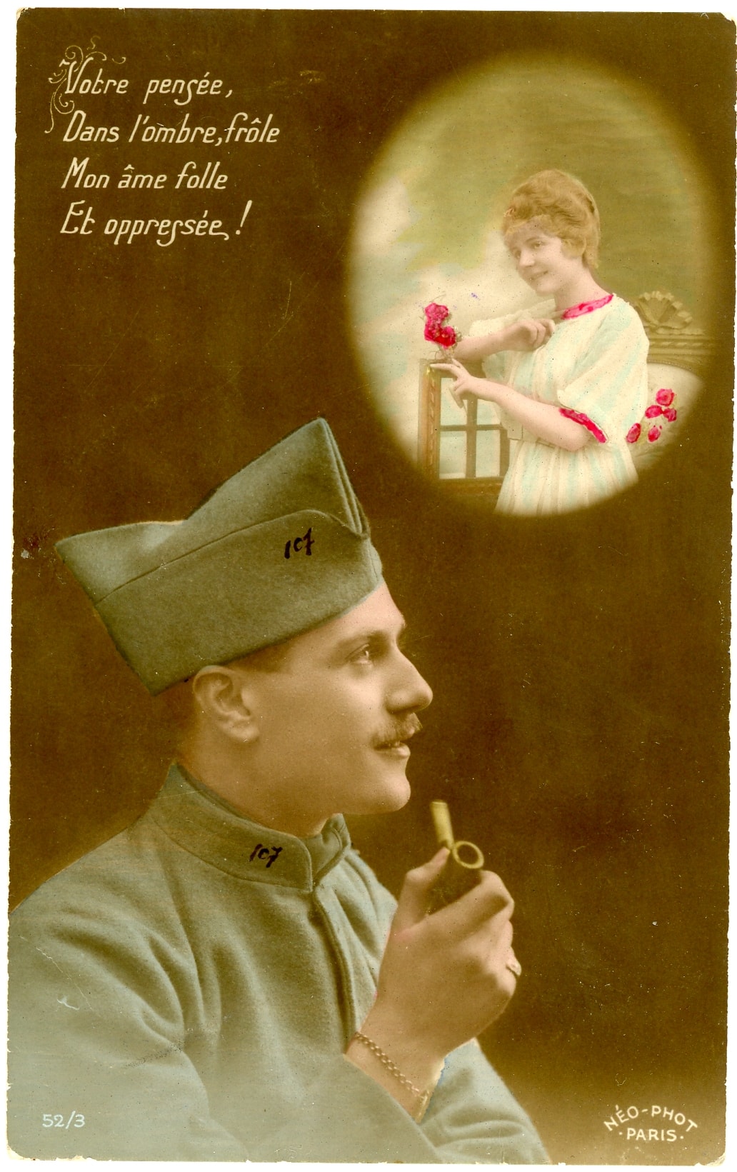 « Votre pensée dans l’ombre … ». Carte postale de Georges Charnotet, 149e RI. Sans date. Archives nationales, 700AP/13/PA_292