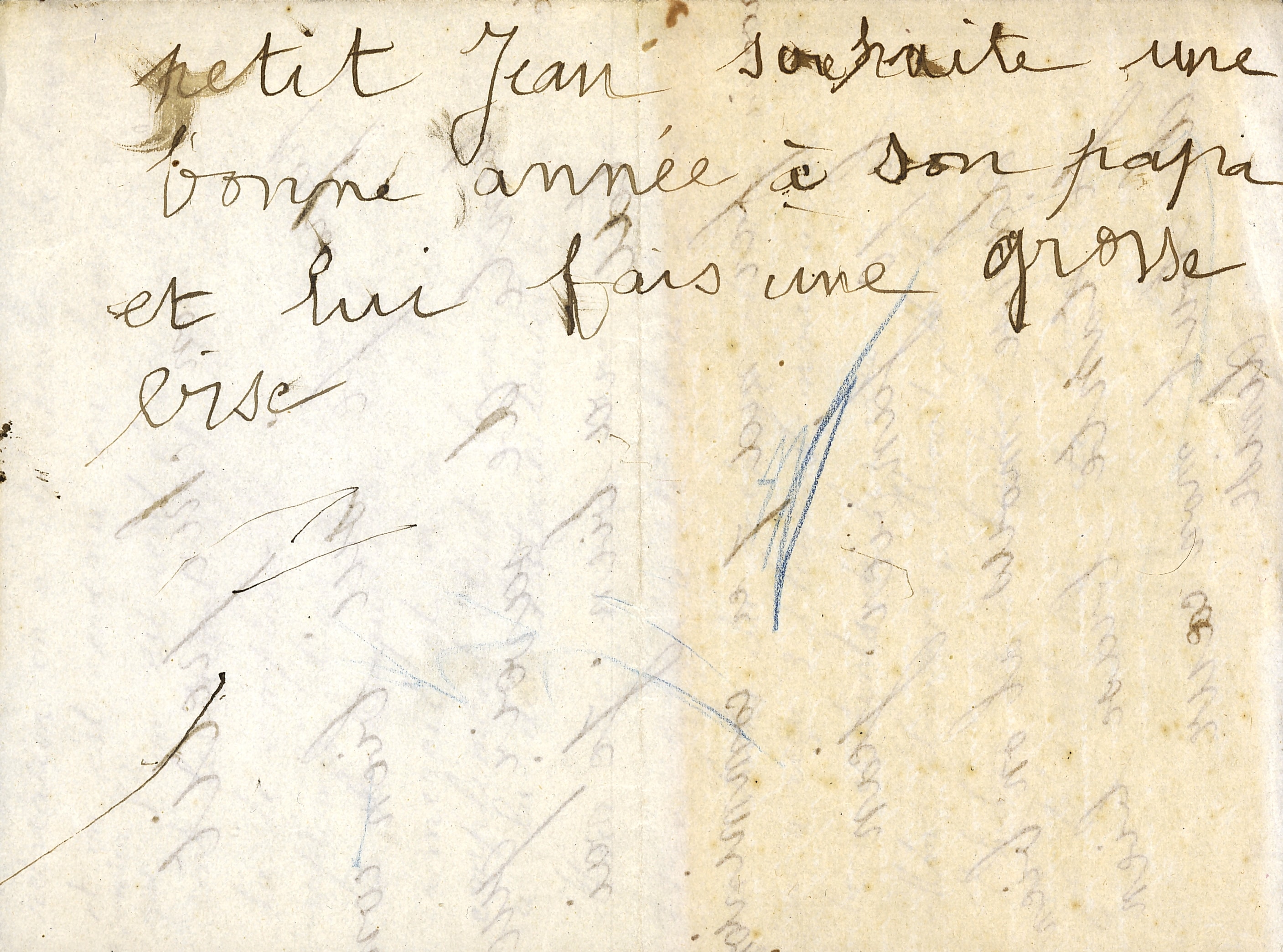 Carte de bonne année du petit Jean à son père Georges Lucien Lamour, 73e RIT. 2 janvier 1915. Archives nationales, 700AP/3/PA_025