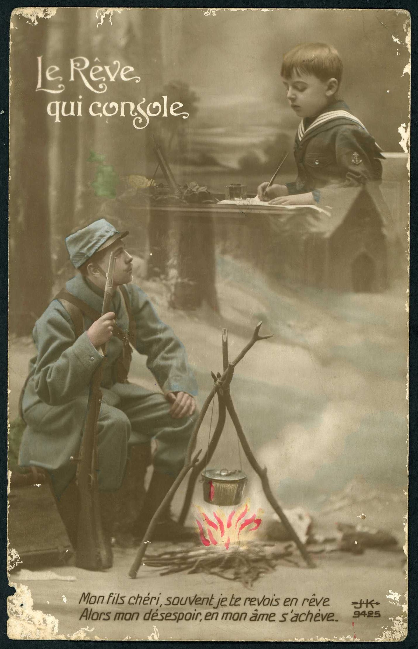 « Tendre hommage d’une petite fille qui pense à toi ». Carte d’Eugène Pirault, 330e RI. 4 novembre 1915. Archives nationales, 700AP/22/PI_065