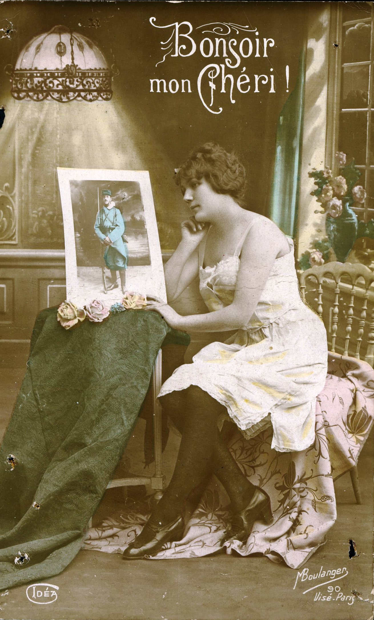 « Bonsoir mon chéri ! ». Carte envoyée par Lucie à Marcel Taillardat, 26e RI. 27 mars 1916. Archives nationales, 700AP/3/PA_081