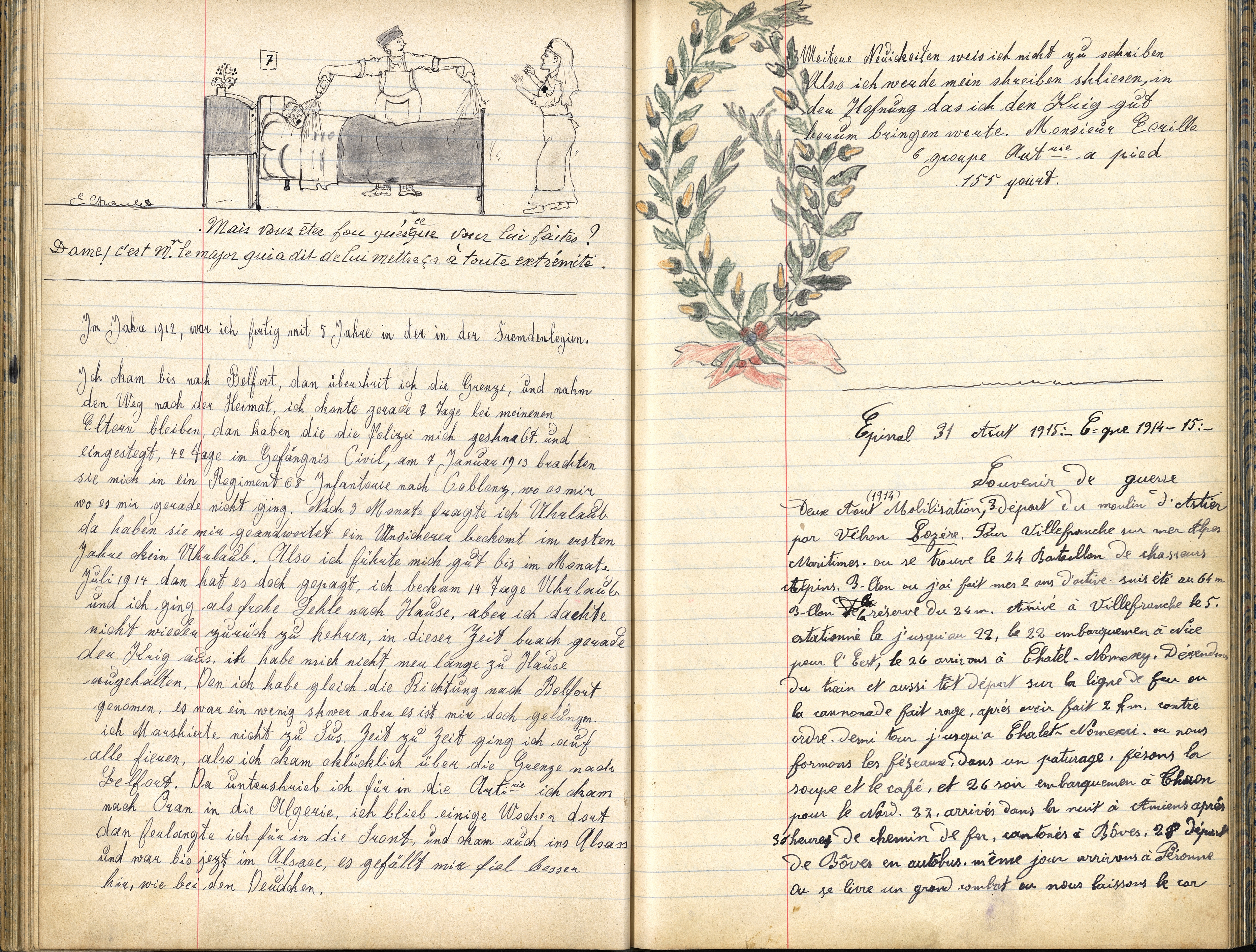 Carnet de l’infirmière Madeleine Carrelet, à Épinal : récits de soldats hospitalisés. Avril 1915-janvier 1916. Archives nationales, 700AP/5/PA_124