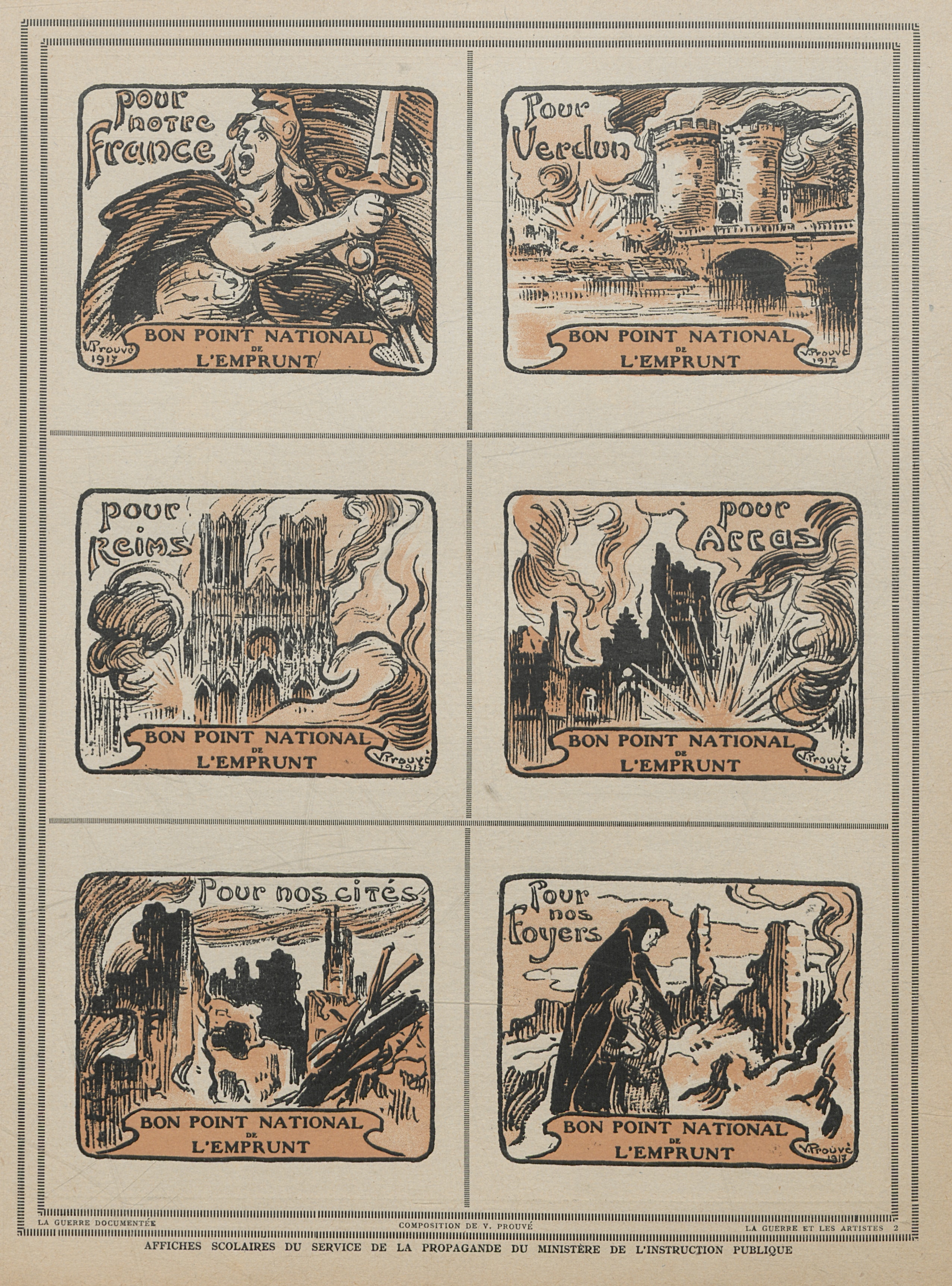 « Bon point national de l’emprunt ». Affiche du service de propagande scolaire du ministère de l’Instruction publique. Dessins de V. Prouvé. 1917. Archives nationales, 700AP/16/PI_030