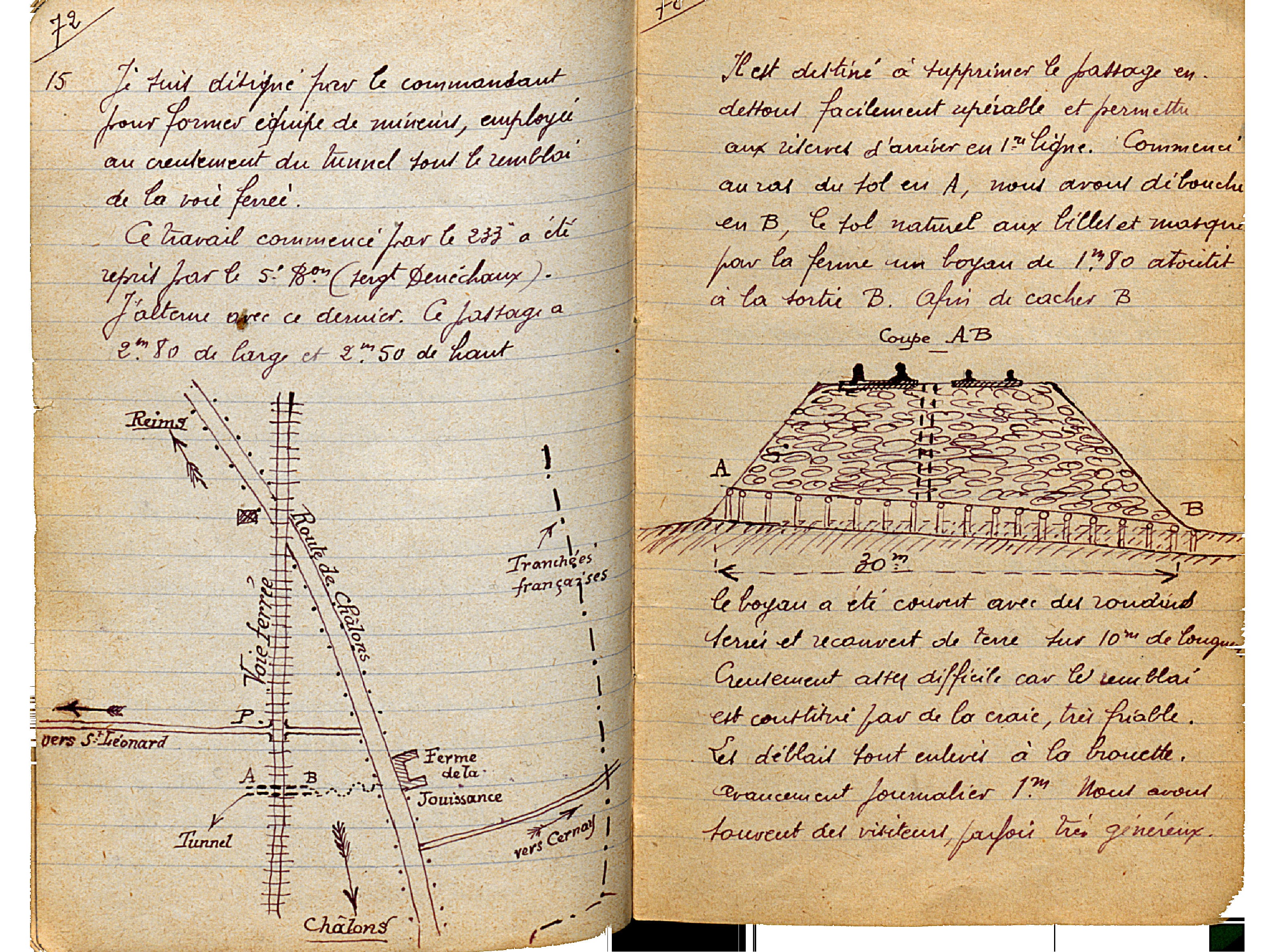 Dessins de tranchées. Carnet de notes anonyme à la date du 15 novembre 1914. Archives nationales, 700AP/3/PA_020