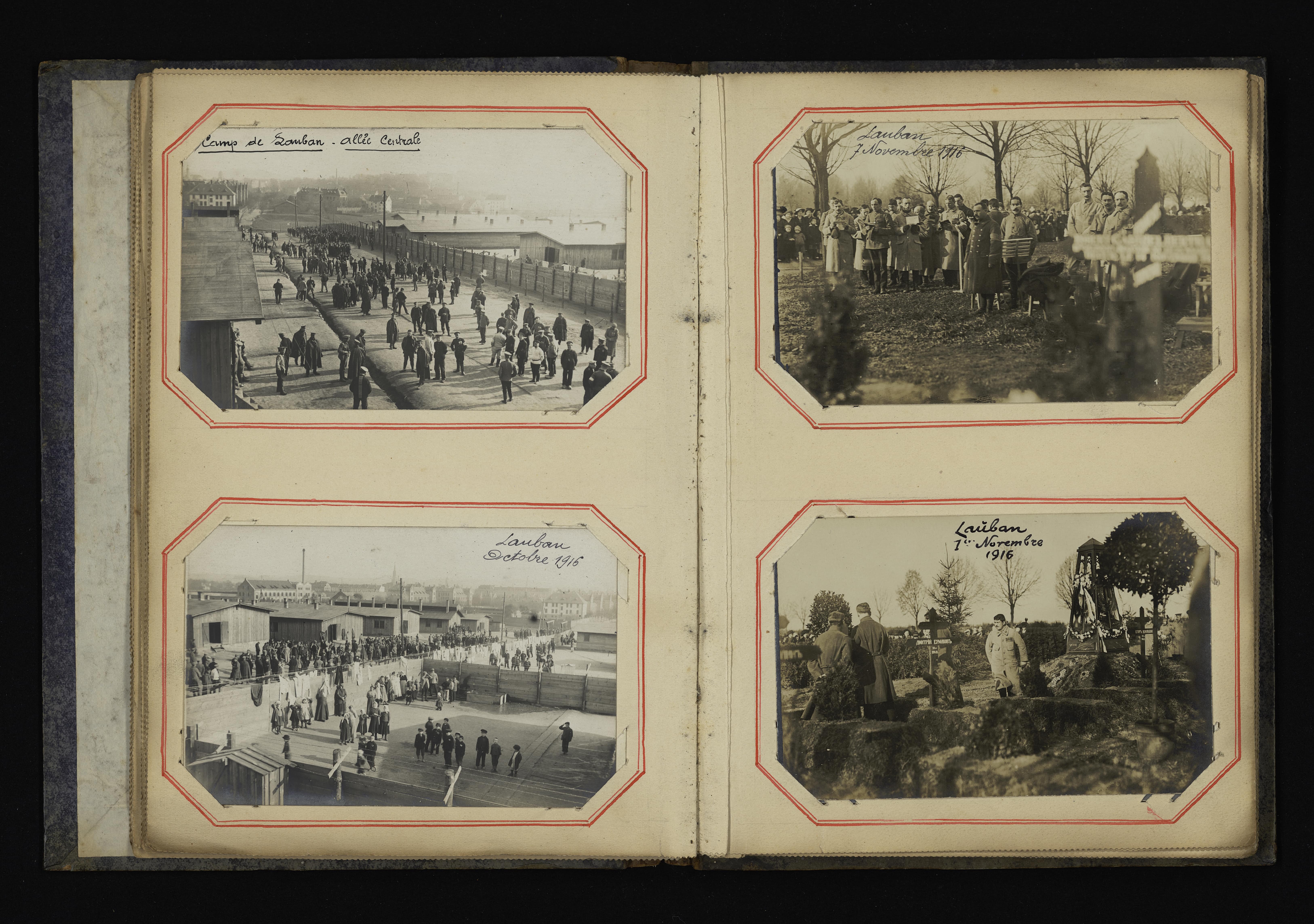 Vues des camps de Lauban (auj. Luba, Pologne, Basse-Silésie) et de Sagan (auj. Zagan, Pologne, Basse-Silésie). Carnet de souvenirs de Julien Cléris, 352e RI, prisonnier de guerre en 1915-
1918. Archives nationales, 700AP/11/PA_264