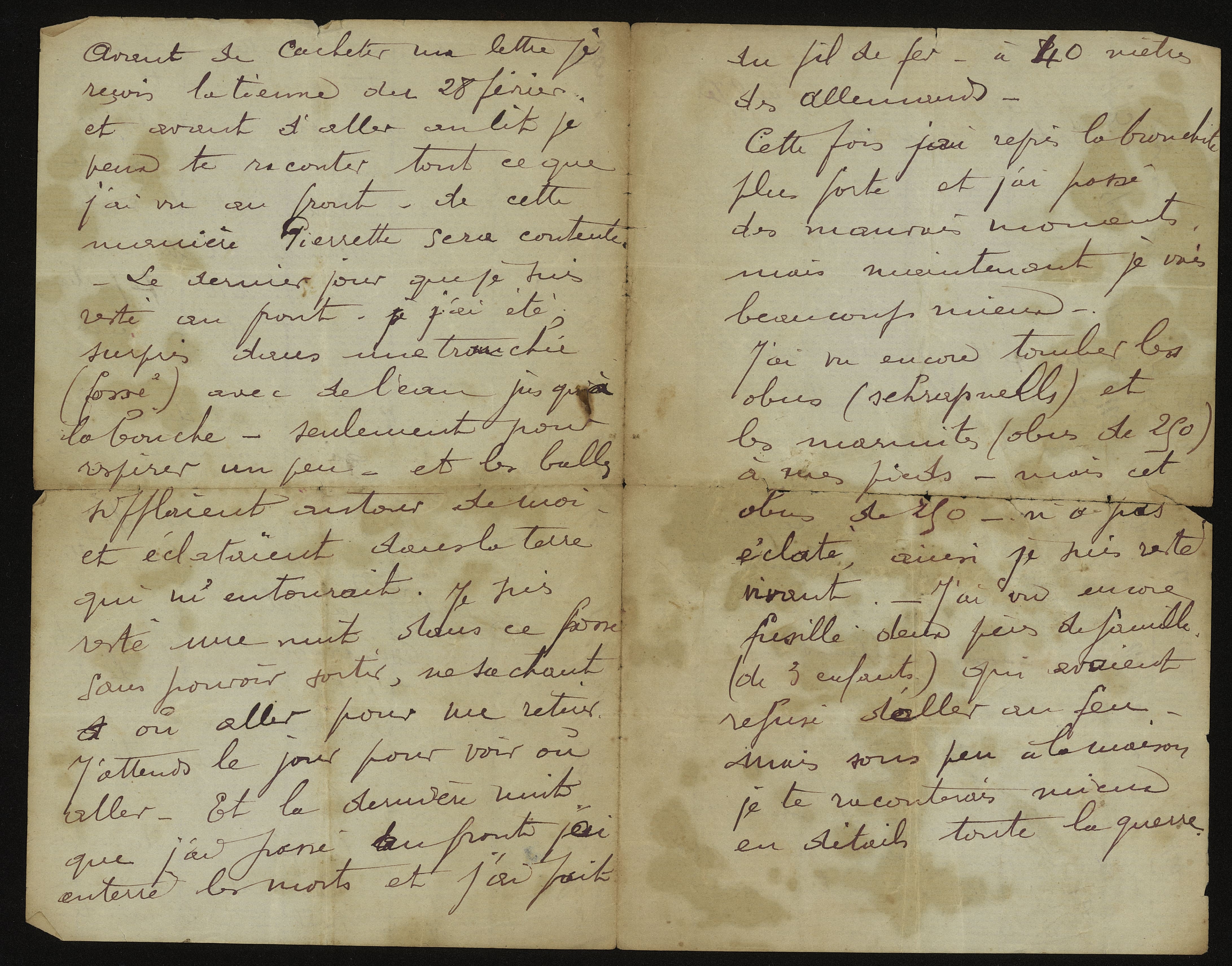 « J’ai été surpris dans une tranchée avec de l’eau jusqu’à la bouche ». Lettre d’Ange Filippi, de Prunelli-di-Casacconi (Haute-Corse), à son épouse. 4 mars 1915. Archives nationales, 700AP/3/PA_076