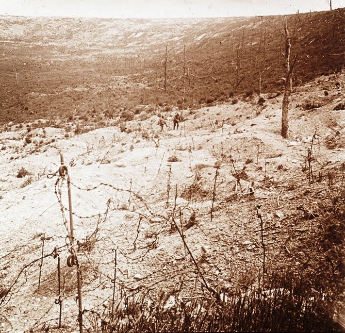 Paysage désolé dans la Marne (Main de Massiges). Collection de plaques de verre stéréoscopiques, sans nom. Sans date. Archives nationales, 700AP/18/PI_037