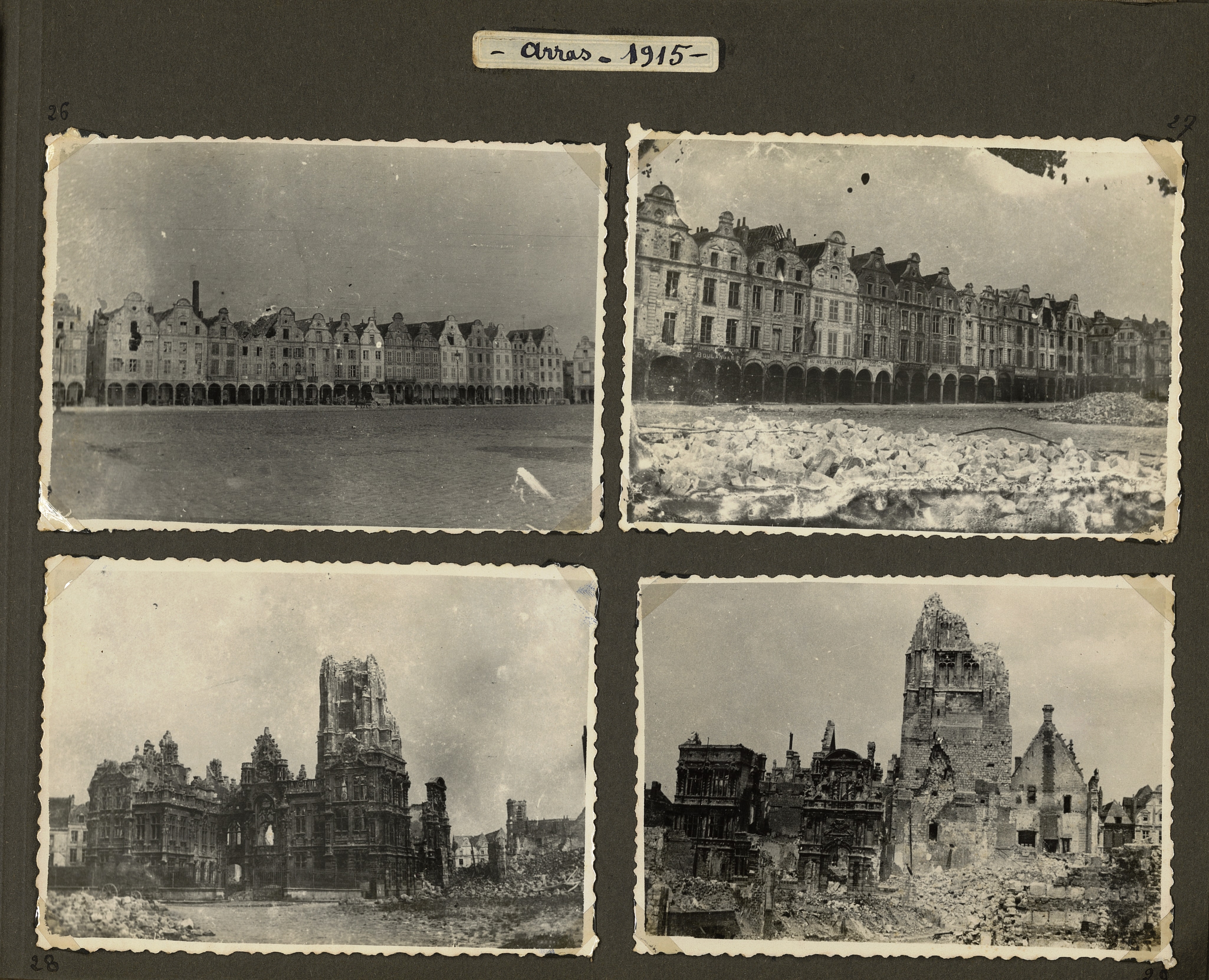 La ville d’Arras (Pas-de-Calais) en 1915 avant et après les bombardements. Album photographique de Joseph Martin, 9e RI. Archives nationales, 700AP/14/PA_347