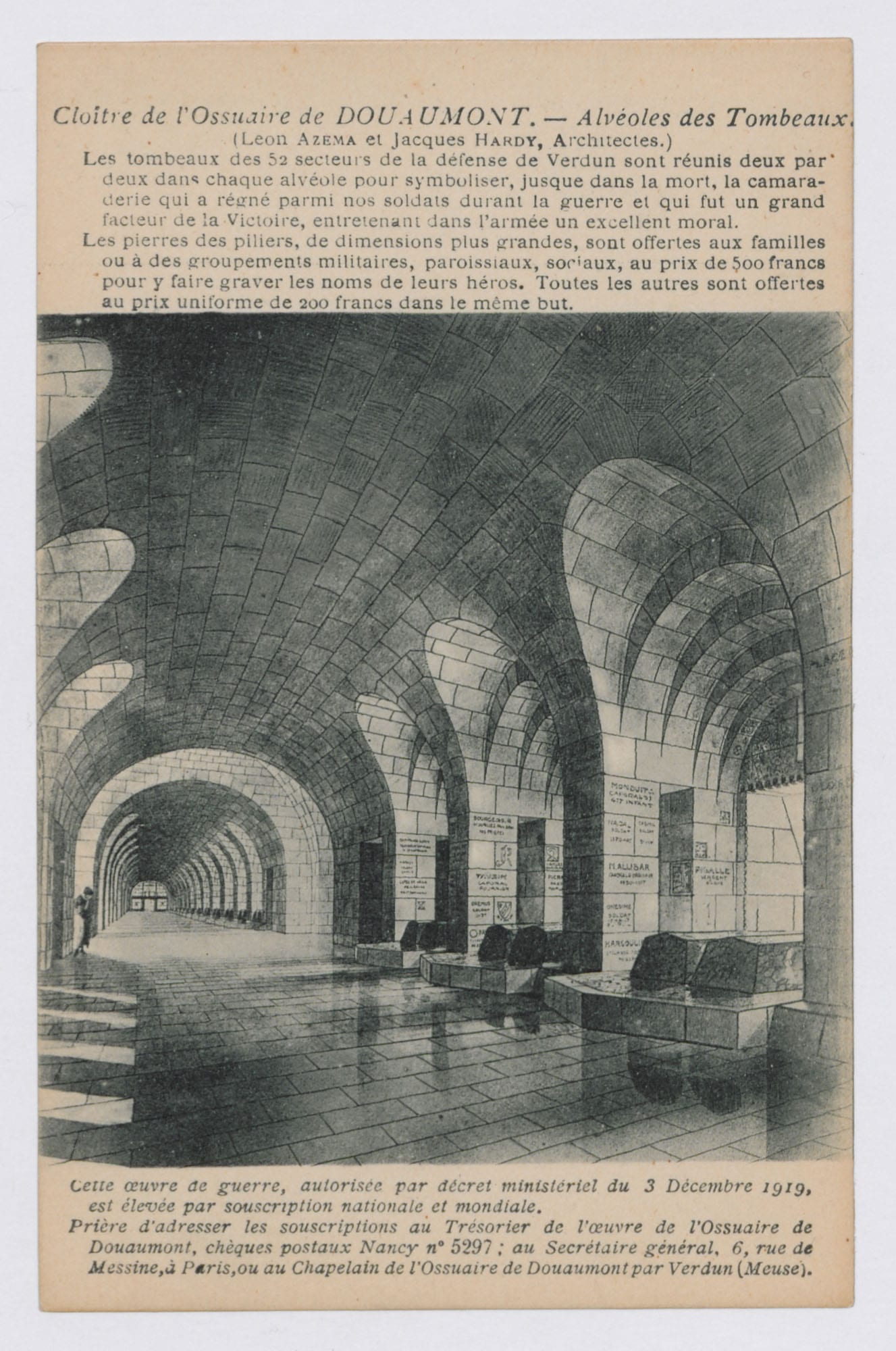 Projet de cloître de l'ossuaire de Douaumont. Carte postale. Vers 1920. Archives nationales, 700AP/3/PA_067