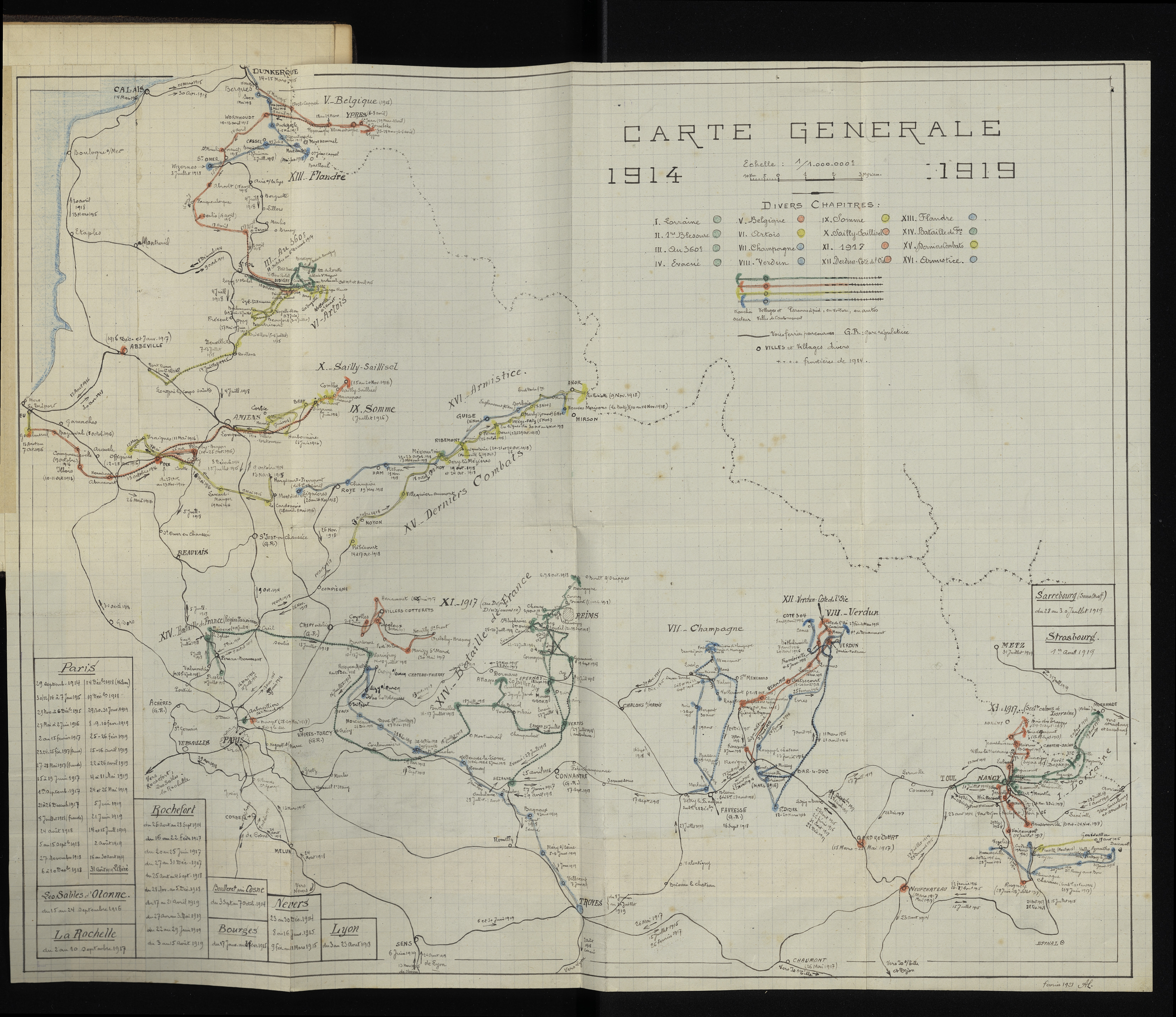 Carte du front dans le carnet de « Souvenirs de guerre 1914-1919 » d’Albert Laborde, 160e RI. 1921. Archives nationales, 700AP/5/PA_123