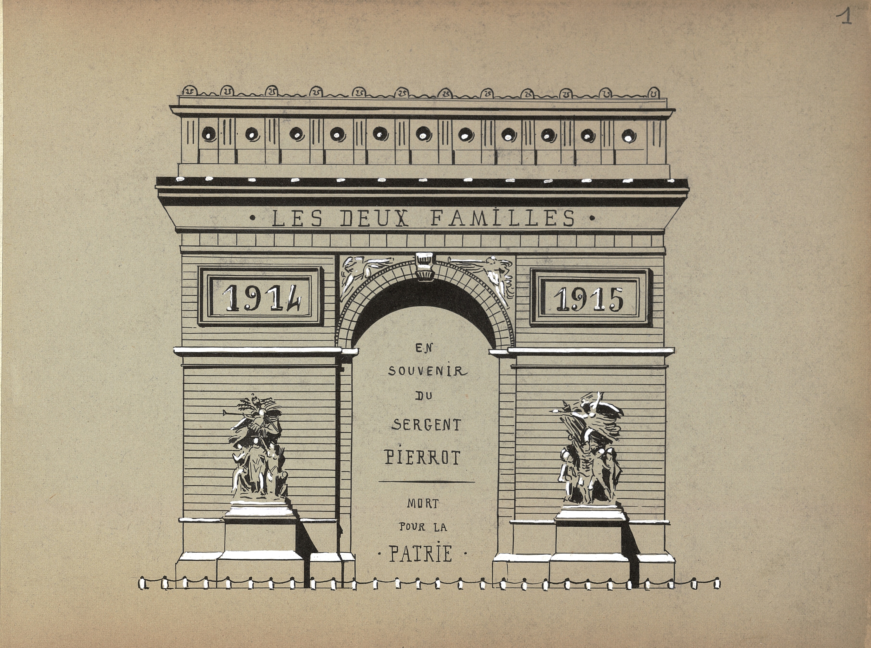 « En souvenir du sergent Pierrot, mort pour la patrie ». Album manuscrit illustré par Henri Lecomte, 24e R. d'Infirmiers militaires. Décembre 1915. Archives nationales, 700AP/3/PA_022