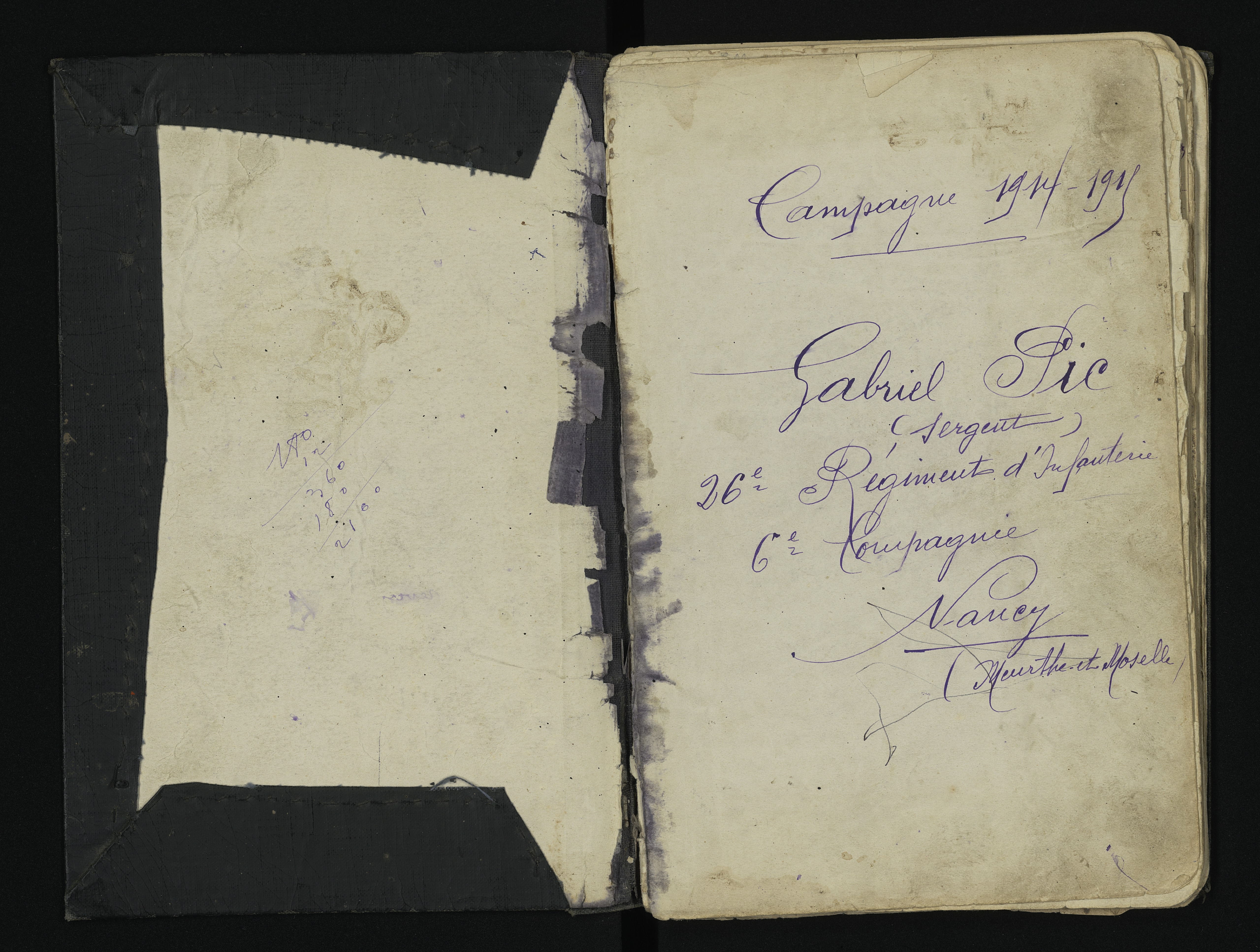 « Campagne 1914-1915 ». Journal du sergent Gabriel Pic, 26e RI. Archives nationales, 700AP/11/PA_268