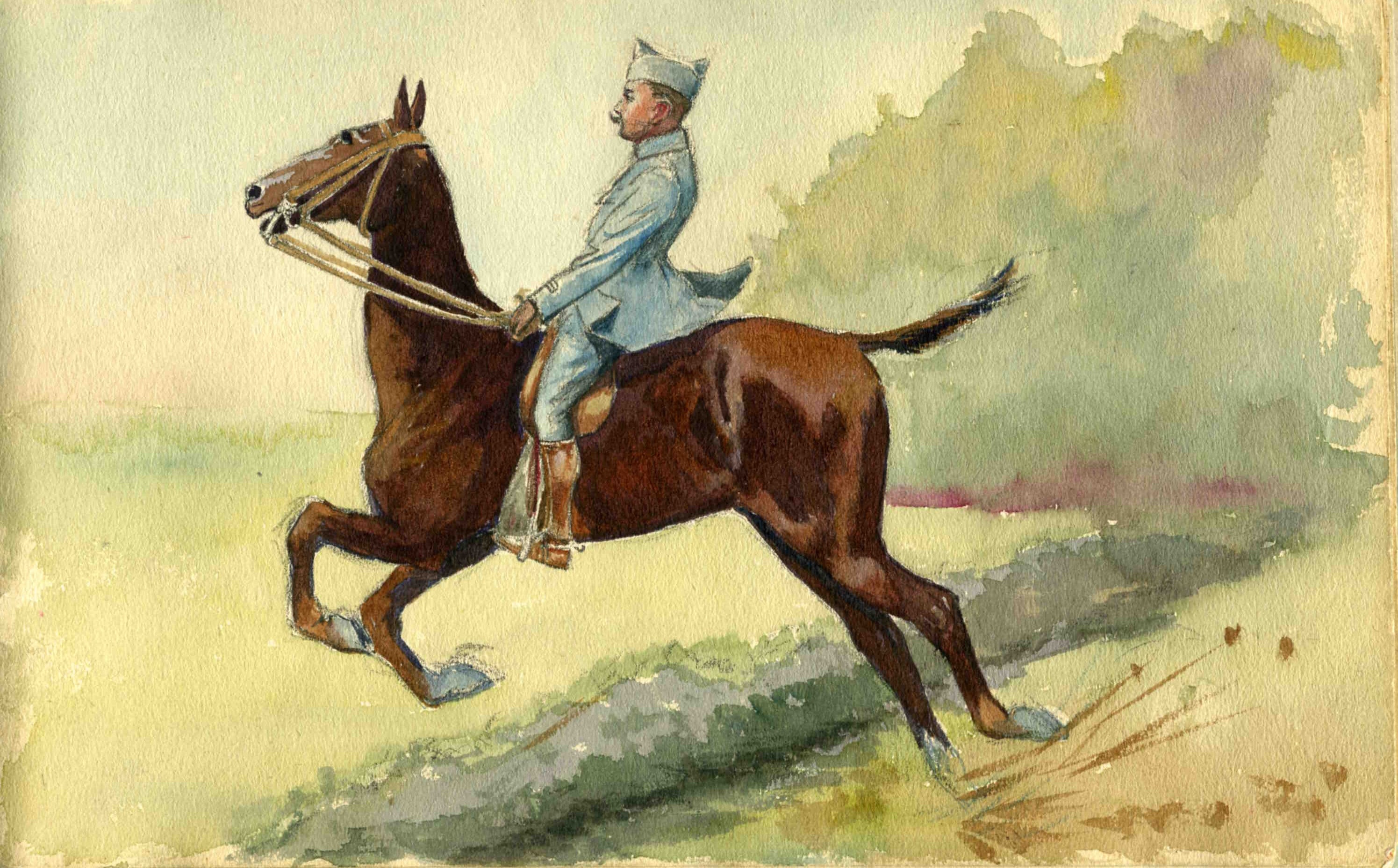Officier à cheval. Carnet de dessins du capitaine Charles Le Proux de La Rivière, 140e RI. Sans date (1915-1917). Archives nationales, 700AP/22/PI_063
