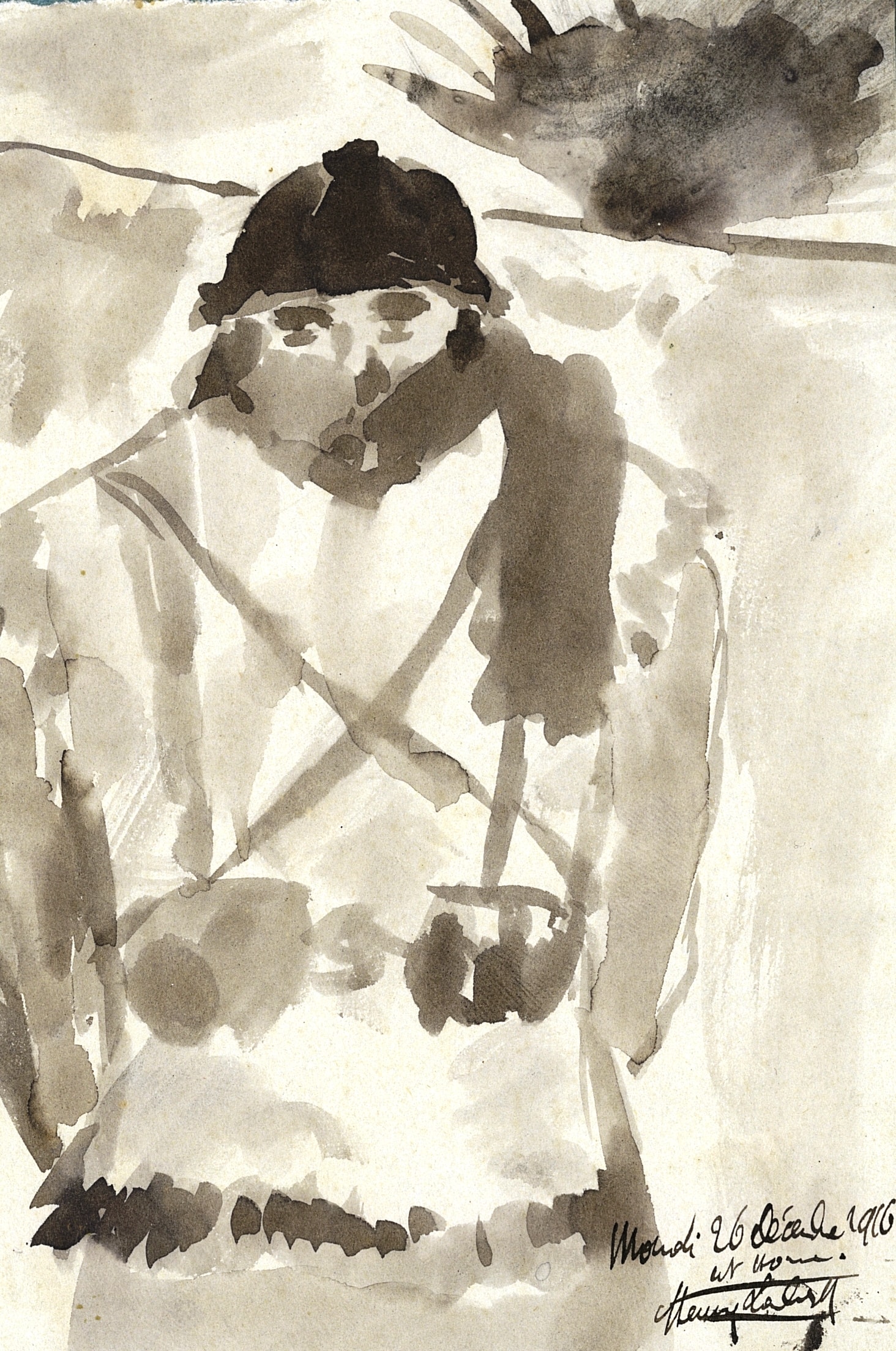 Un poilu au front. Dessin d’Henri Lambert, 66e RI, dans son carnet de notes, à la date du 26 décembre 1916. Archives nationales, 700AP/13/PA_324