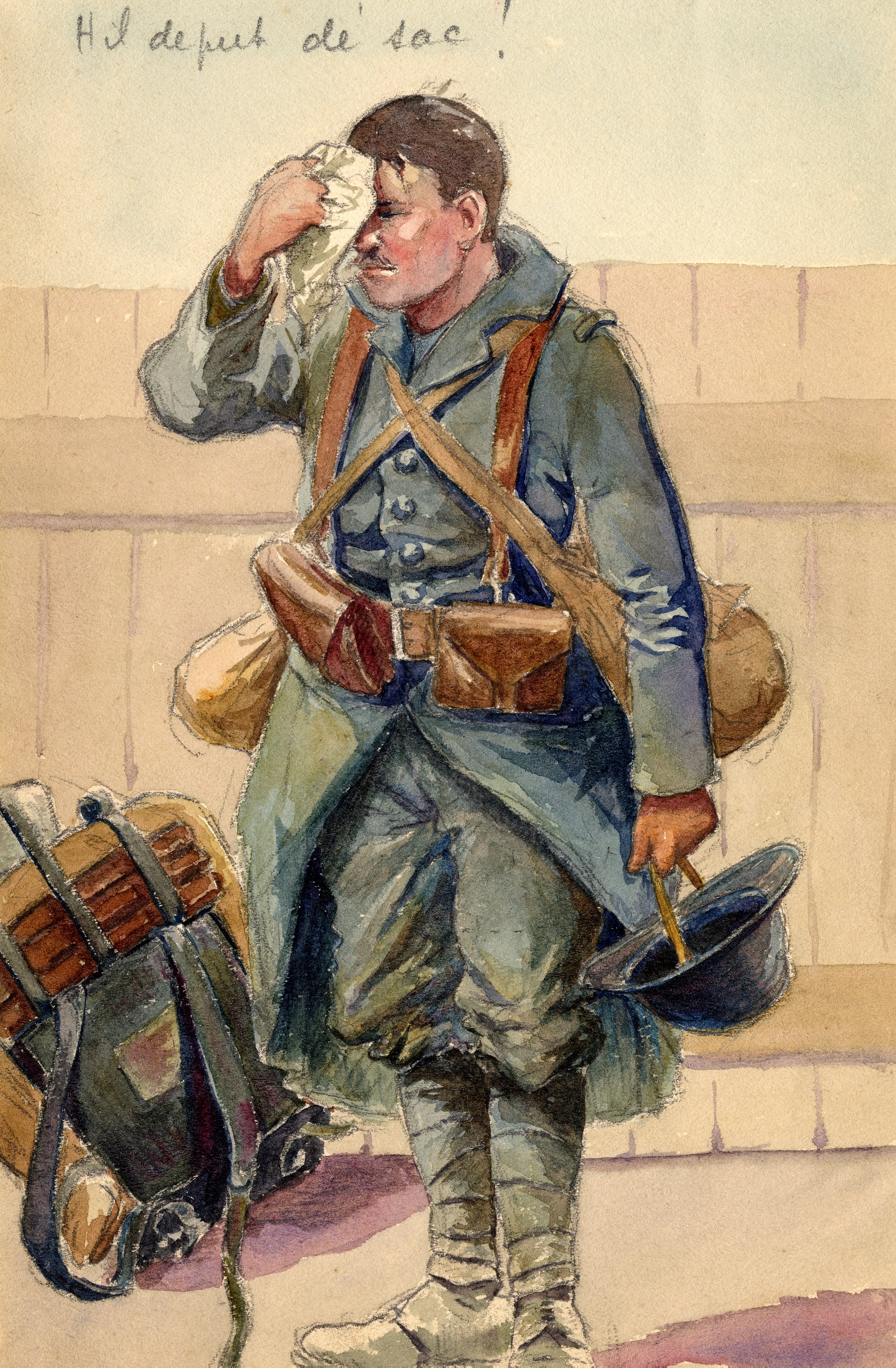 « Hil de put de sac ! ». Dessin du capitaine Charles Le Proux de La Rivière, 140e RI. Sans date. Archives nationales, 700AP/22/PI_063