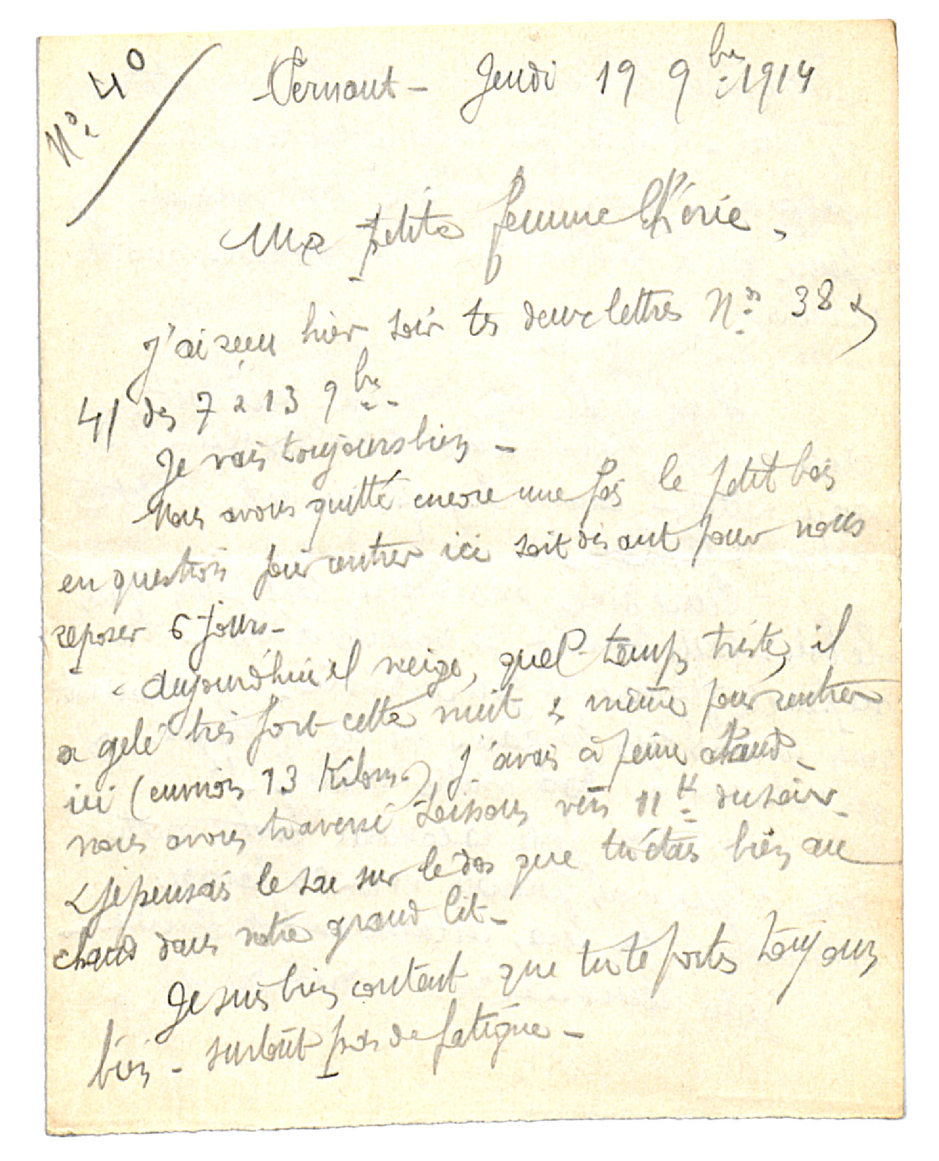 « Nous avons quitté encore une fois le petit bois ». Lettre de Joseph Witasse, 276e RI, à sa femme, 19 novembre 1914. Archives nationales, 700AP/3/PA_015